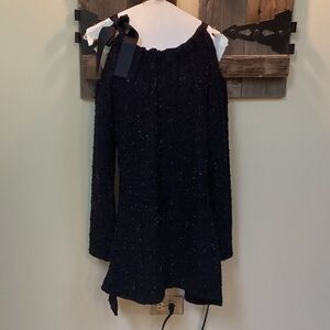 vfish Black Textured sequin cold shoulder Dress